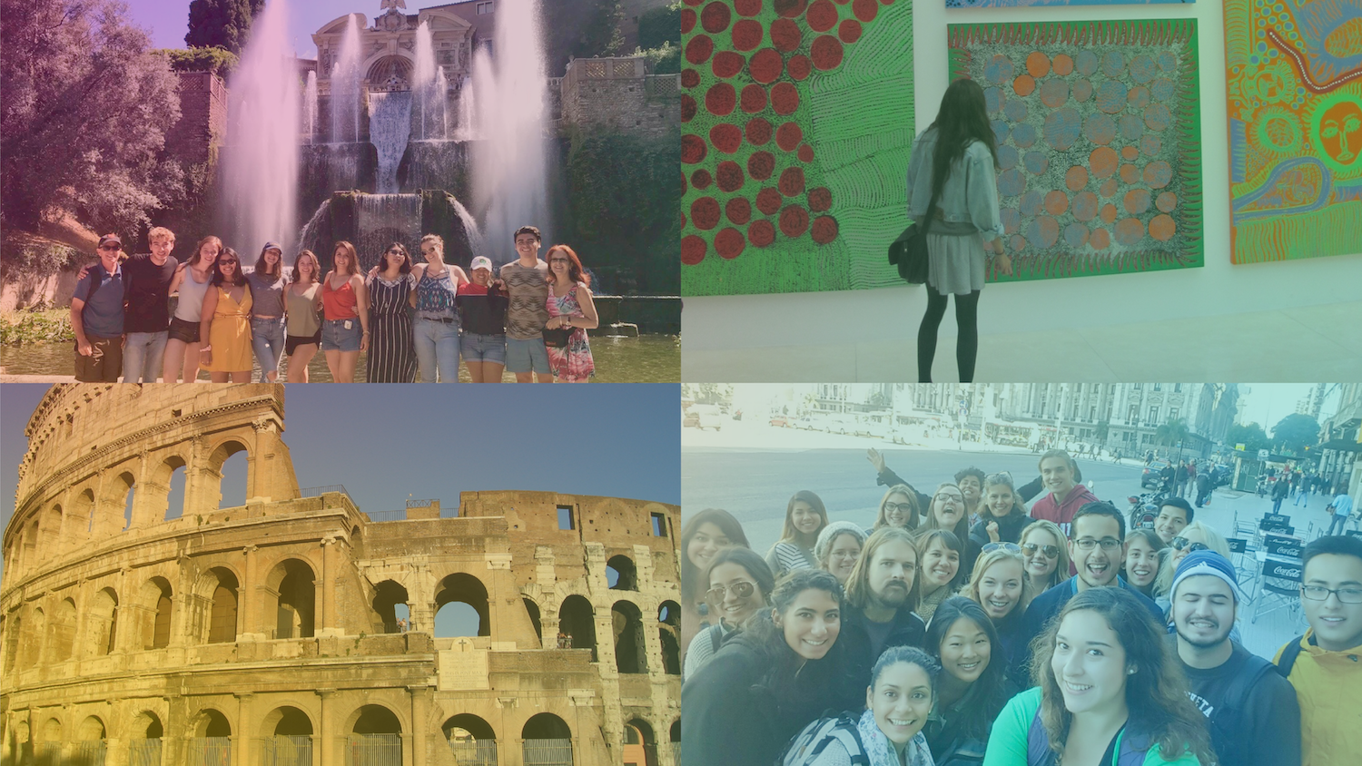 Images of group photos and scenes in Argentina and Italy
