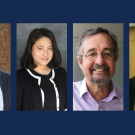 Jaimey Fisher, Jennifer Chow, Michael Carter, David Masiel (left to right) smile in their headshots with a navy blue background.
