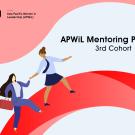 APWiL Mentorying Program - 3rd Cohort - Photo of two women climbing a hill, with one reaching back to help the other up. 