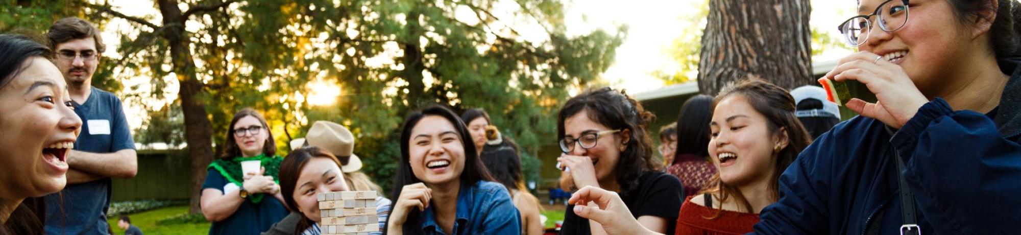 Students laughing while playing games